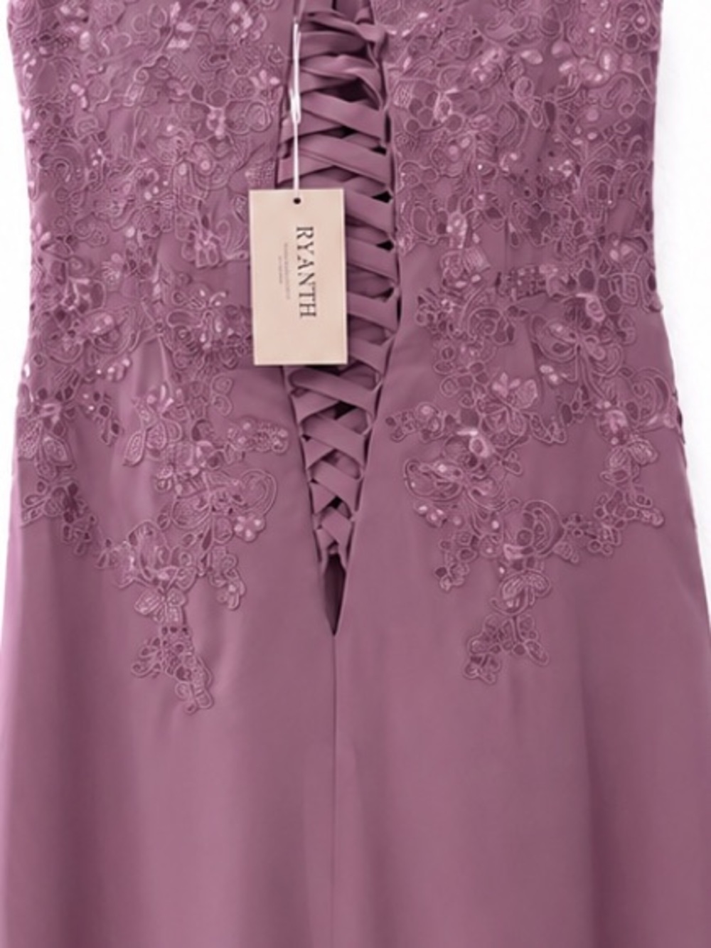 Dusty Mauve Floral Appliqué Sequin Off Shoulder Gown Size 12 Corset Back Formal - Picture 6 of 7